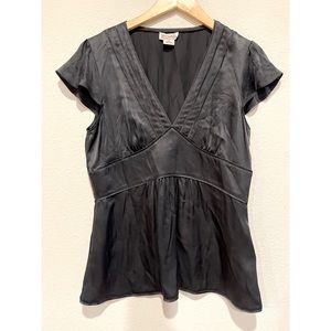 Michael Kors 100% Silk Black V Neck Blouse (Sz 12)